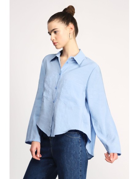 Please Chemisier bleu ciel ample Manches Kimono