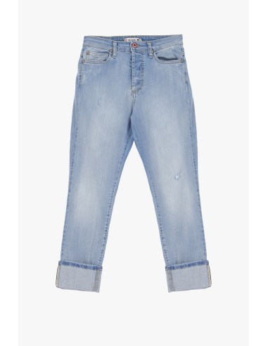 Please Jean forme regular en denim delavé et revers hauts