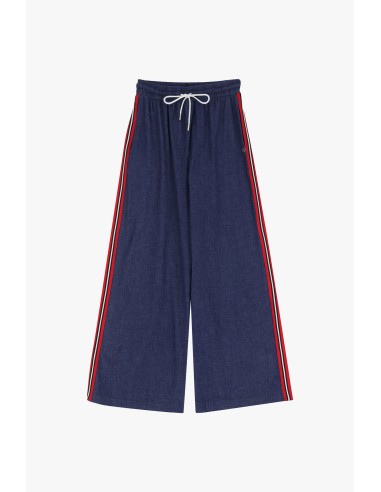 Please Pantalon forme palazzo en denim et galon lateral