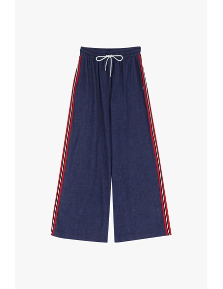 Please Pantalon forme palazzo en denim et galon lateral