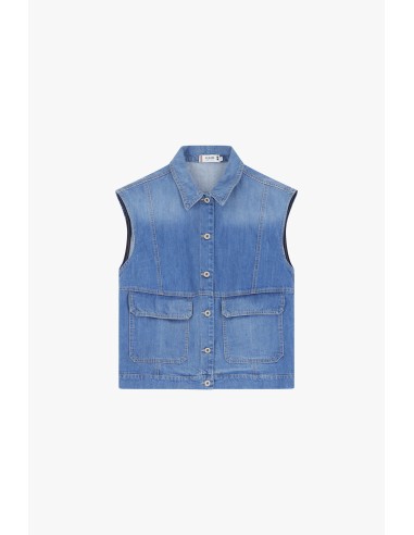 Please Femme Veste longue en Jean sans Manches