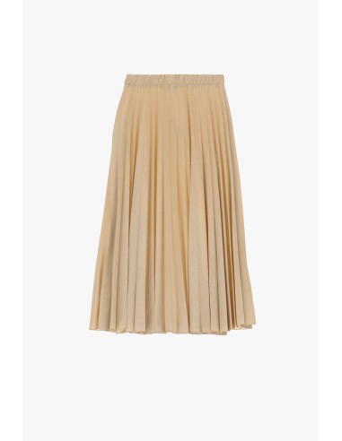 Please Femme Jupe Midi Plissée en tricotine Beige et lurex or