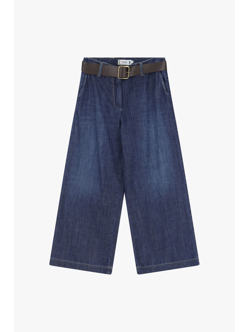 Please pantalon 7/8e forme chino baggy en jean bleu brut
