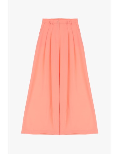 Please Pantalon Rose Saumon à doubles pinces et jambes évasées en crêpe