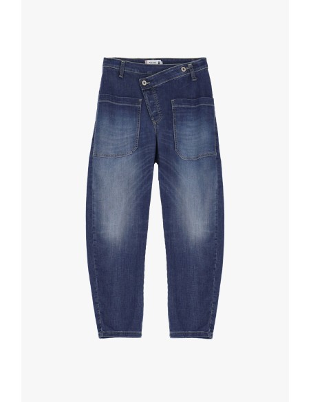 Please jean Gris delavé Forme Baggy à boutonnage décalé