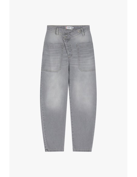 Please jean Gris delavé Forme Baggy à boutonnage décalé