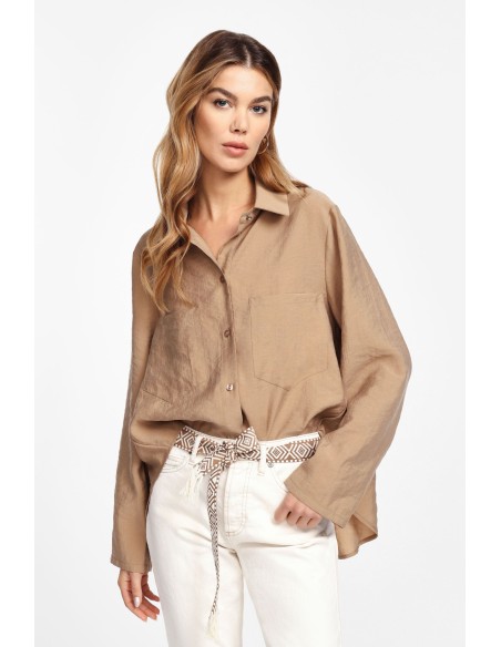 Please Chemisier Ample Camel Manches Kimono