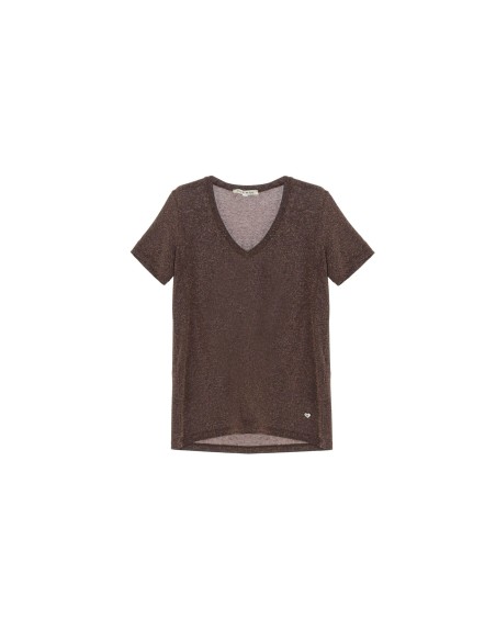 Please tshirt à manches courtes  effet pailletté coloris Bronze