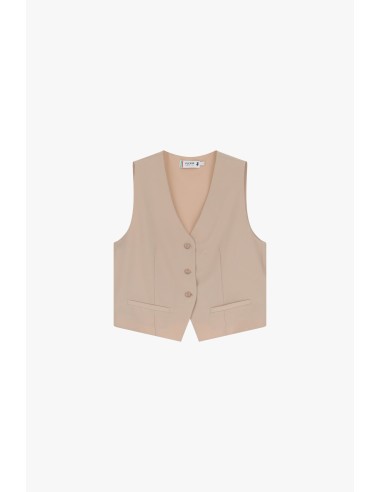 Please  Gilet de tailleur en crepe fluide Beige
