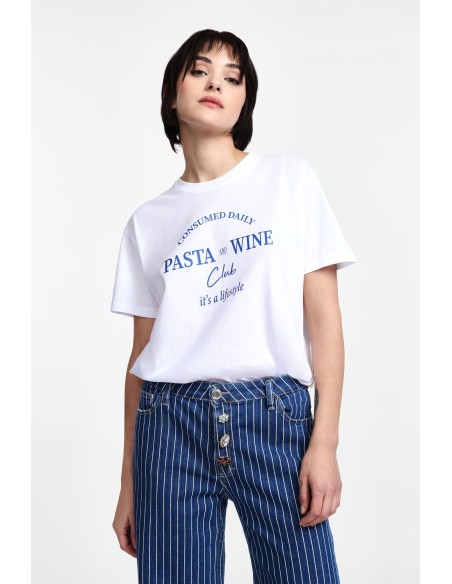 Please Tshirt pour Femme avec print Pasta & wine
