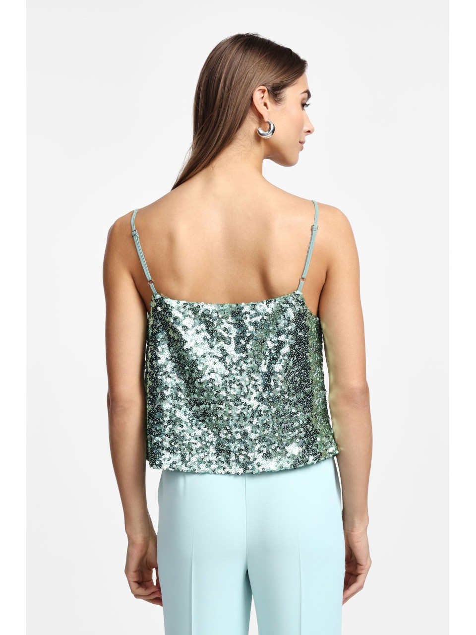 Please Femme Caraco a paillettes coloris Vert d'eau 2