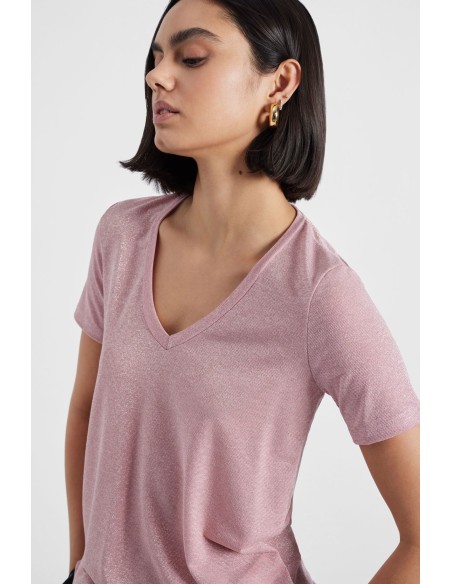 Please tshirt Rose à manches courtes effet pailletté