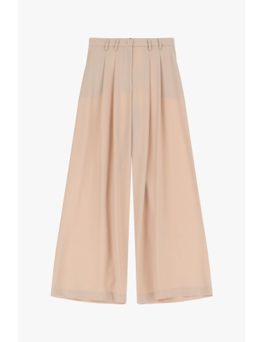 Please Pantalon Beige à doubles pinces et jambes évasées en crêpe