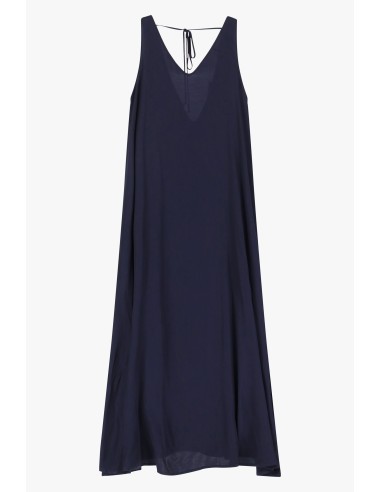 Please Robe Longue à brides larges en satin Bleu Marine
