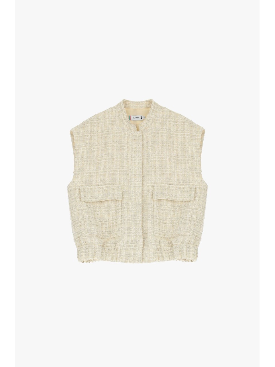 Please Blouson Sans Manches en Tweed Ecru