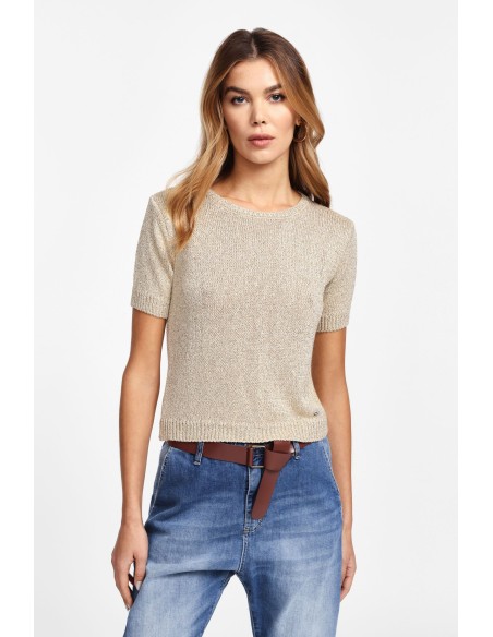 Please Maille Cropp à manches courtes coloris doré