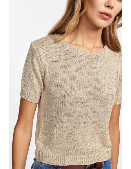 Please Maille Cropp à manches courtes coloris doré