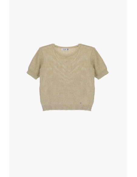 Please Maille Cropp à manches courtes coloris doré