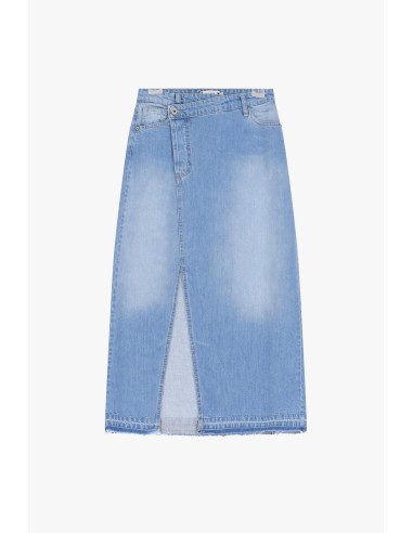 Please femme jupe longue en coton denim bleu Clair