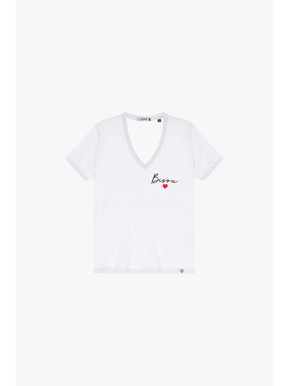 Please Femme t-shirt blanc col V print "Bisou"