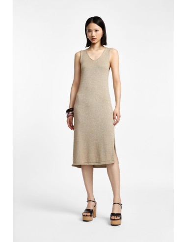 Please Femme Robe en tricotine Beige et or