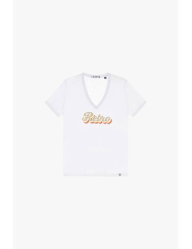 Please Femme t-shirt blanc col V print "Retro"