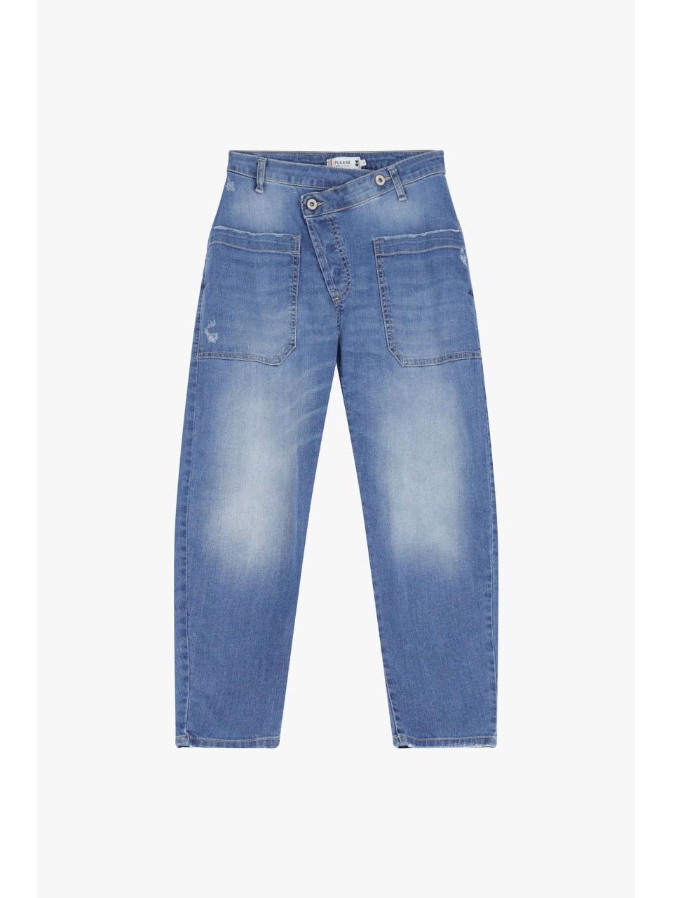 Please jean Bleu Usé Forme Baggy à boutonnage décalé