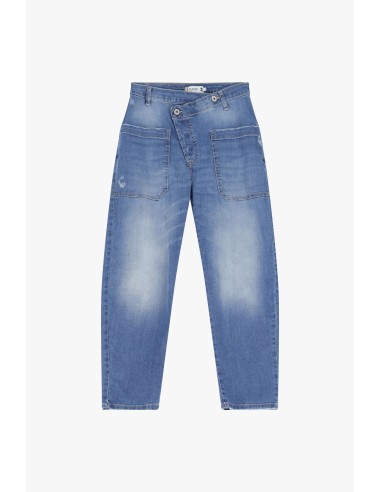Please jean Bleu Usé Forme Baggy à boutonnage décalé