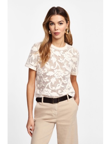 Please T-shirt  Filet Beige à motif floral