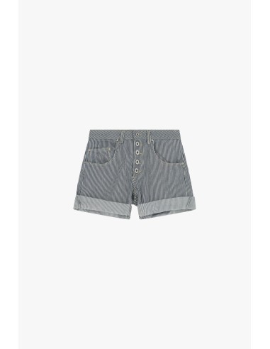 Please Femme short en jean bleu rayé blanc