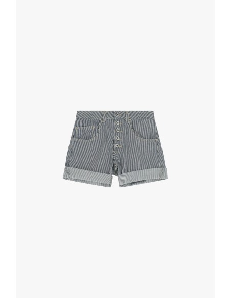 Please Femme short en jean bleu rayé blanc