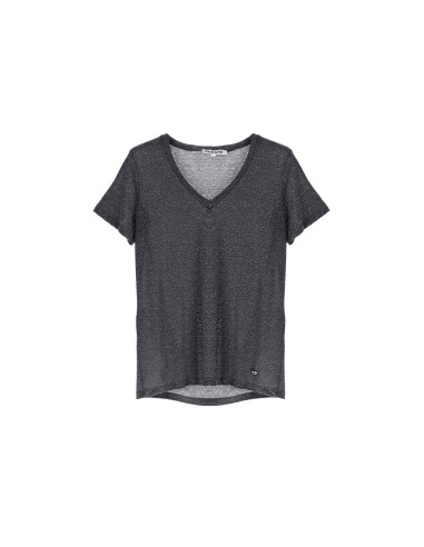 PLEASE FEMME TSHIRT A PAILLETTES A COL V EN VISCOSE ET LUREX COLORIS ARGENTO