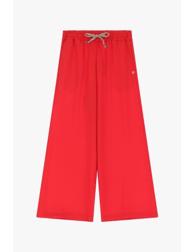 Please Pantalon Large forme Palazzo en crepe fluide Rouge