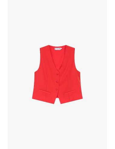 Please  Gilet de tailleur en crepe fluide Rouge