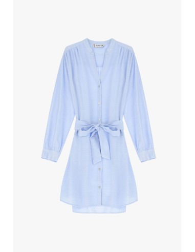 Please robe courte ceinturée coloris bleu ciel