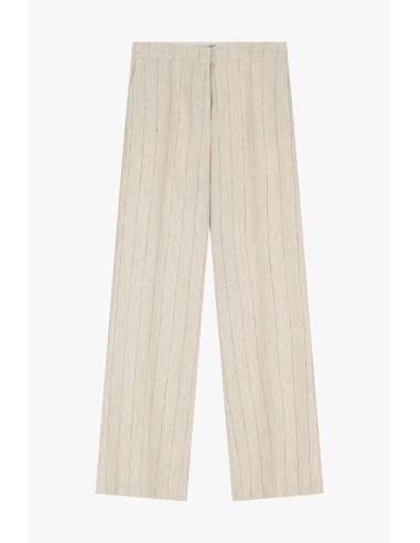 Please Pantalon en lin ecru a rayures