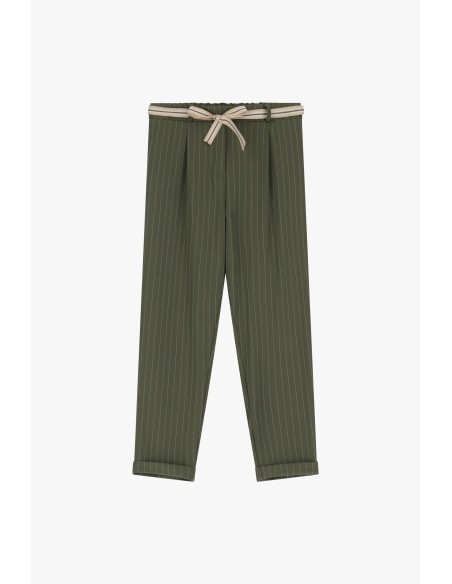copy of Please Pantalon Fluide en crepe bleu marine rayé
