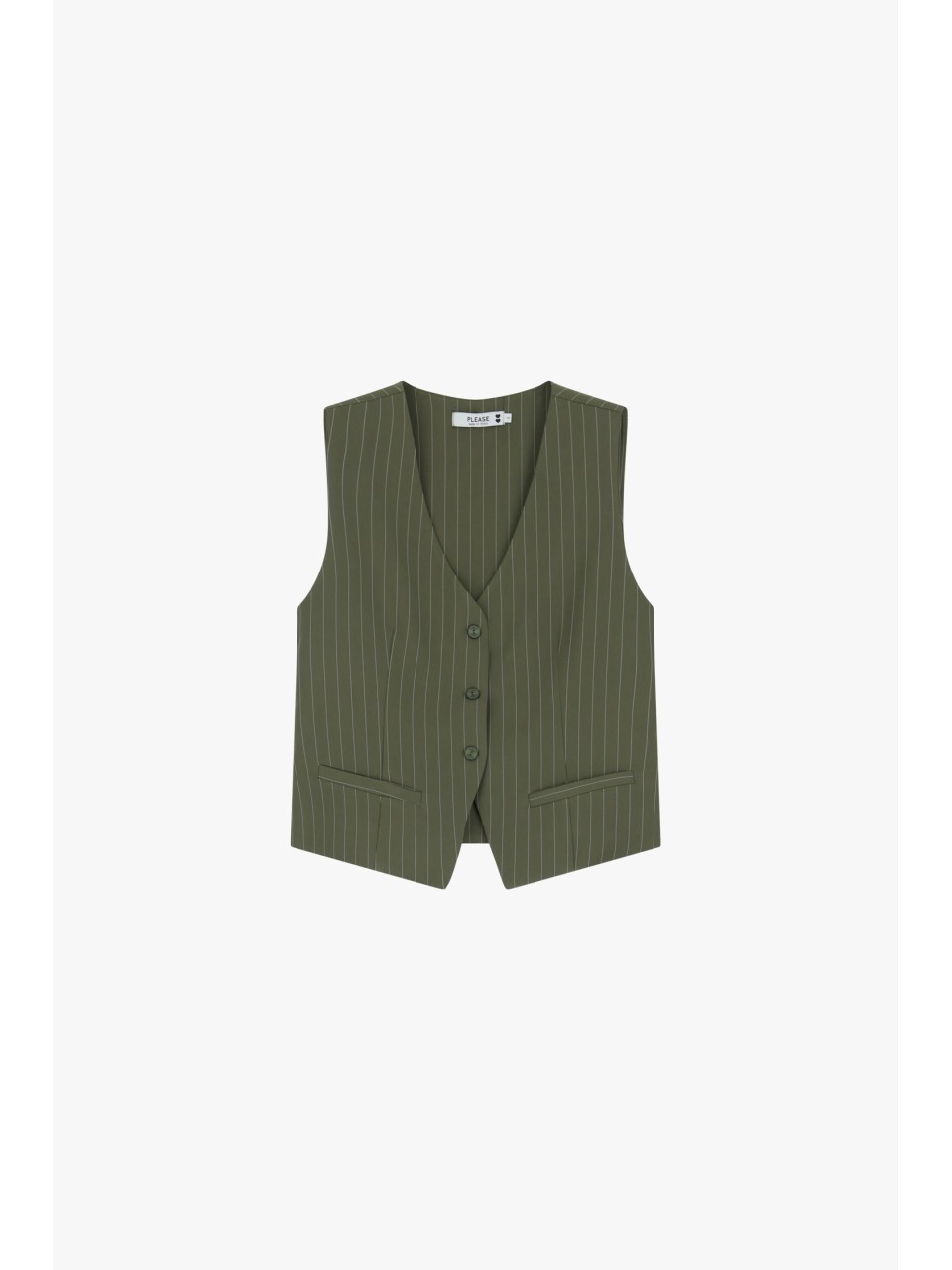 Please  Gilet de tailleur en crepe Kaki rayé