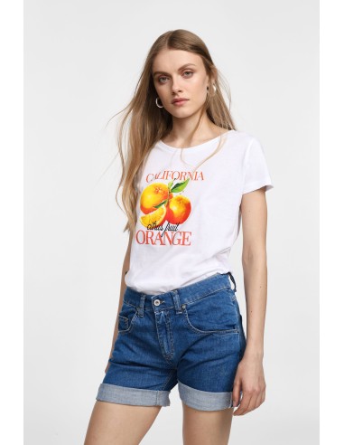 Please Femme t-shirt blanc col rond print "oranges"