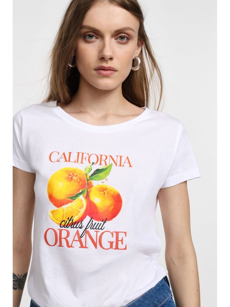Please Femme t-shirt blanc col rond print "oranges" 2