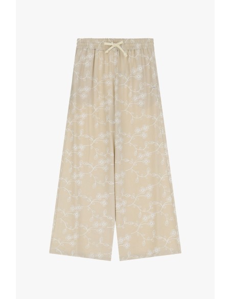 Please Pantalon Large forme Palazzo a broderies