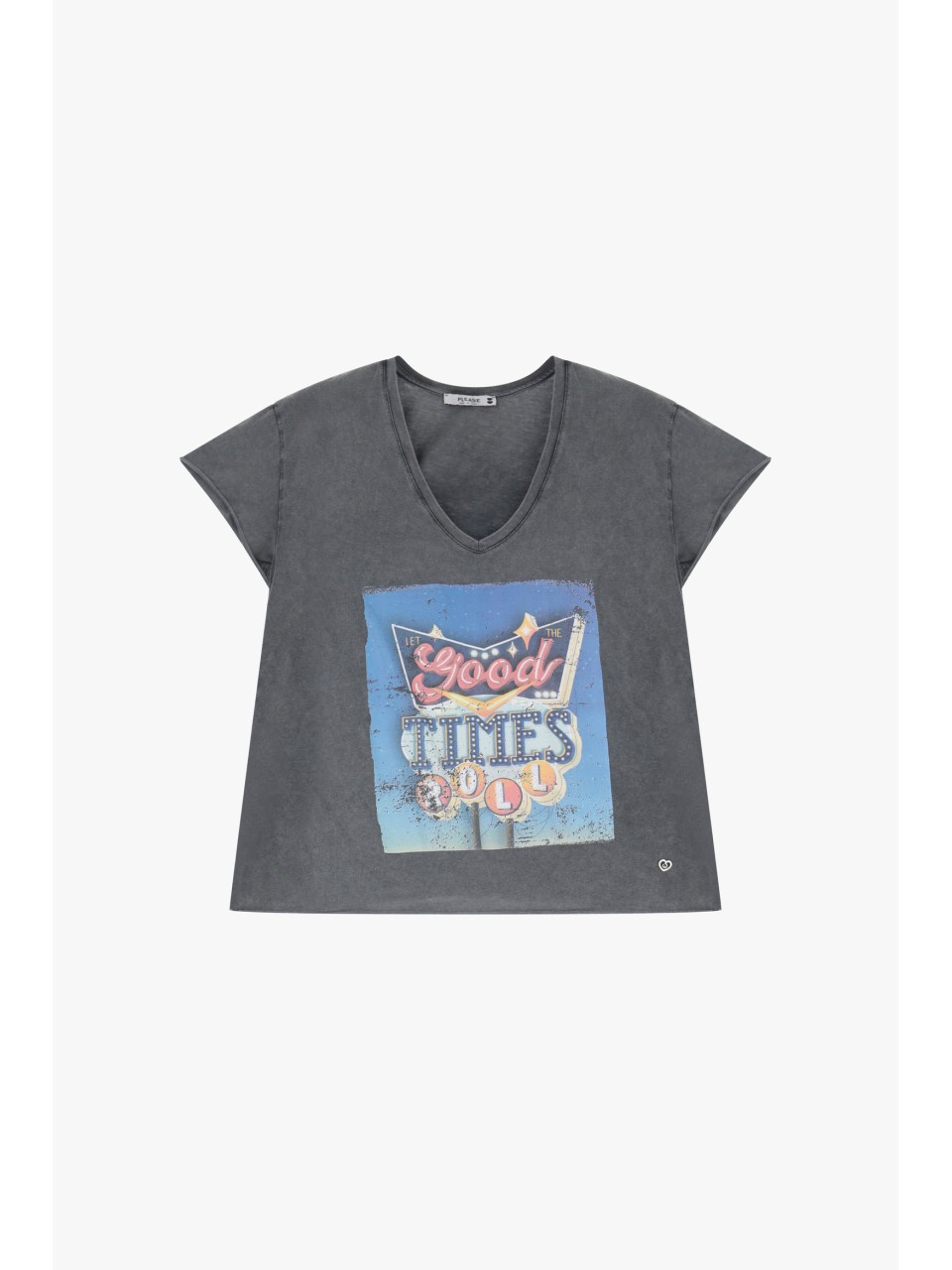 Please tee-shirt col V coloris Noir stoné