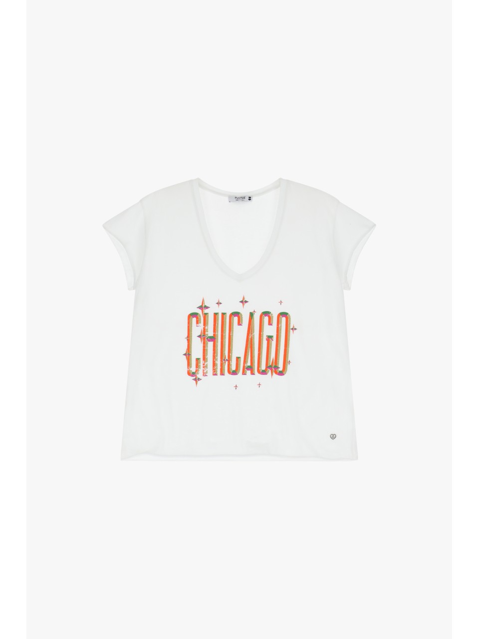 Please tee-shirt col V coloris Blanc print "CHICAGO"
