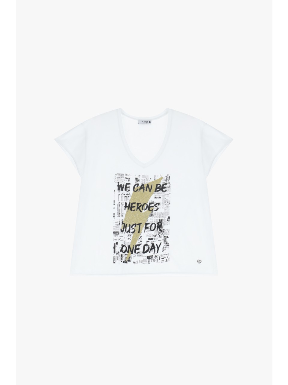 Please tee-shirt col V coloris Blanc