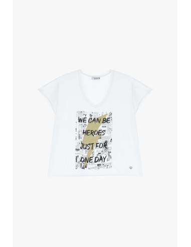 Please tee-shirt col V coloris Blanc