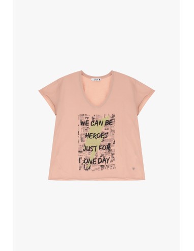 Please tee-shirt col V coloris Peche