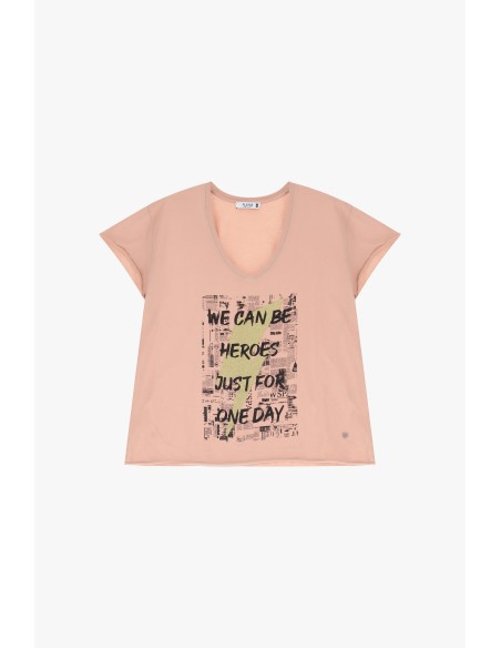 Please tee-shirt col V coloris Peche