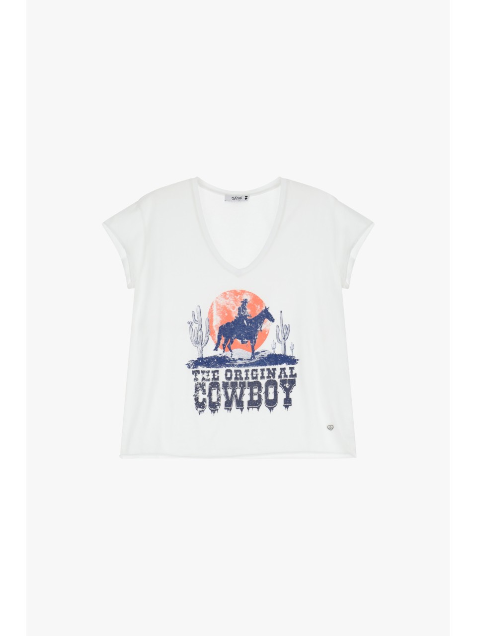 Please tee-shirt col V coloris Blanc