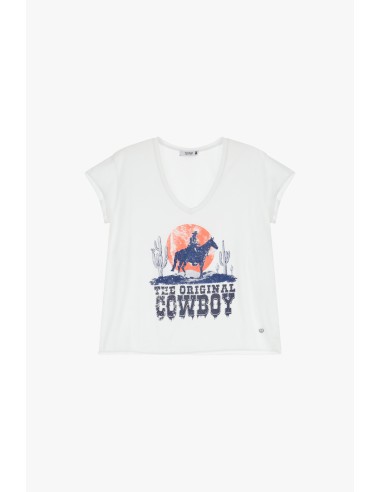 Please tee-shirt col V coloris Blanc