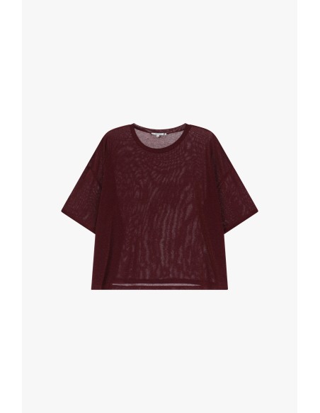 Please Femme t-shirt oversize coloris Bordeaux Pailletté